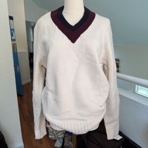 J. Crew Wool Cream Sweater with Red and Navy Neckline